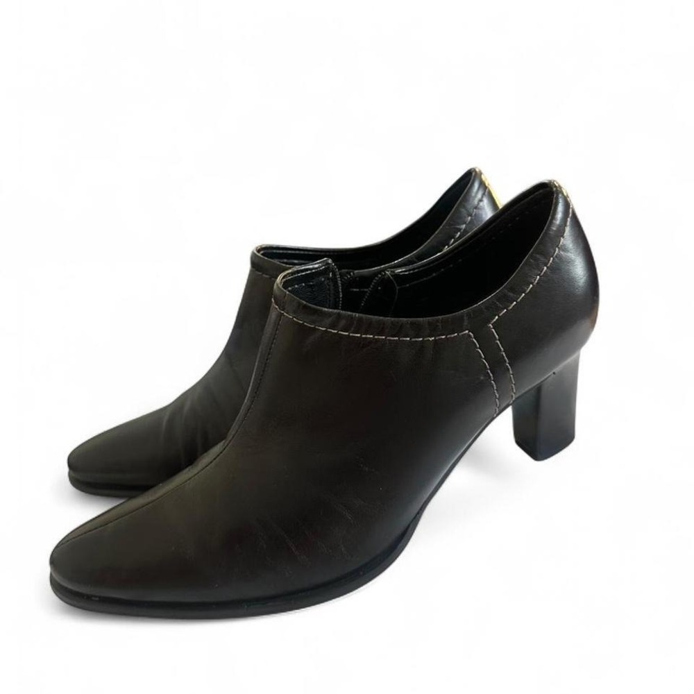 Franco Sarto Black Leather Ankle Booties Sleek Minimalist - Picture 2 of 8